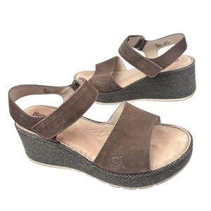 Born Women Lucee Wedge Chunky Sandals Suede Mocha Size 8